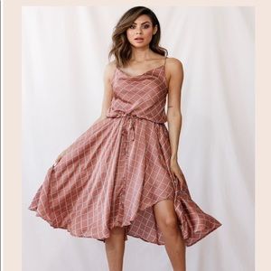 Bronze plaid cowl neck dress- never worn